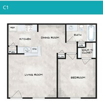 1 Bedroom 1 Bathroom 2615 floor plan